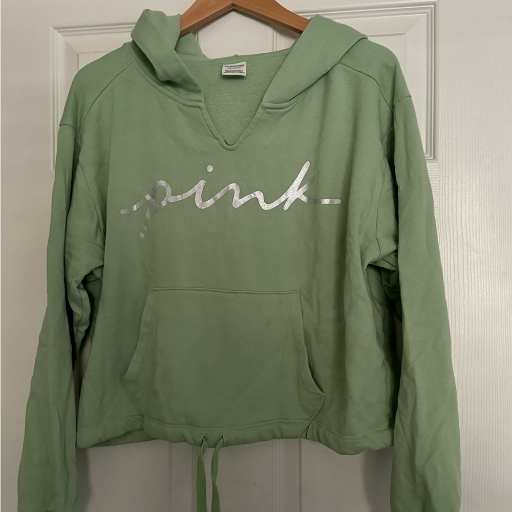 PINK Cropped Hoodie Sz L